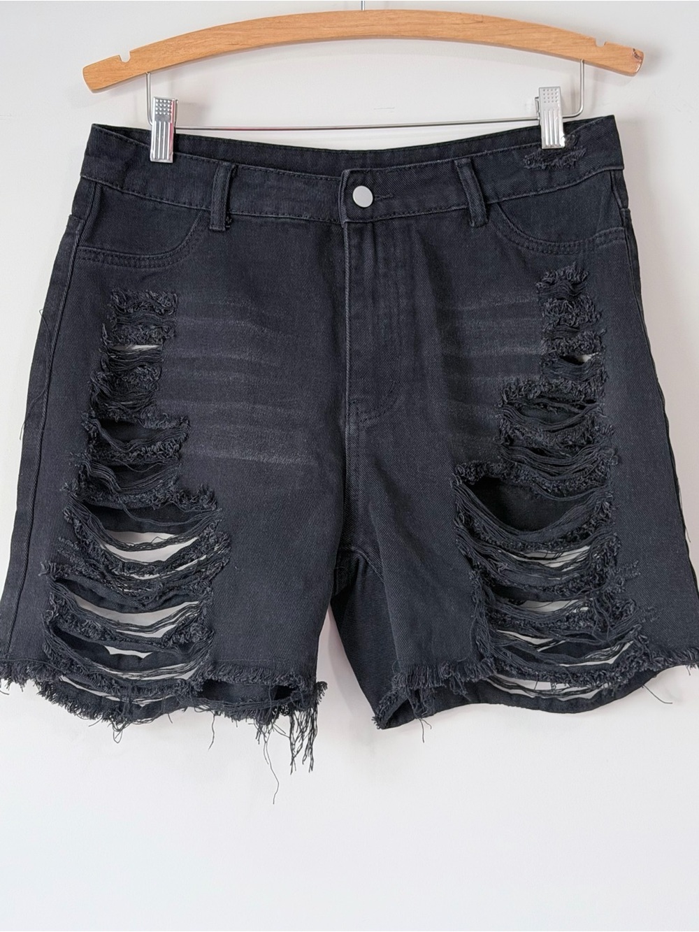 Forever 21 Black Distressed Ripped Denim Shorts